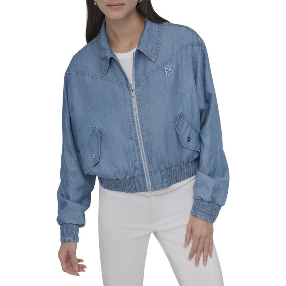 Dkny Womens  Zip Front Bomber Jacket, Blue